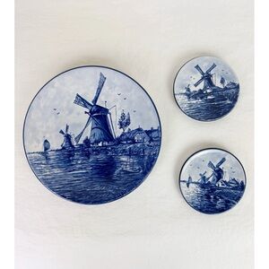Delft Blauw Vintage Windmill Hanging Plates
